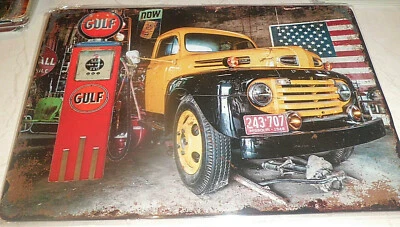 Plaque Métal Tôlée Vintage 20X30cm VOITURE PICK UP AMERICAIN STATION NEUF NEWS
