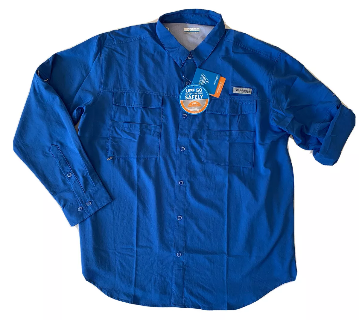 Columbia Men's PFG Blood and Guts IV Woven Long Sleeve Fishing Shirt Blue XL