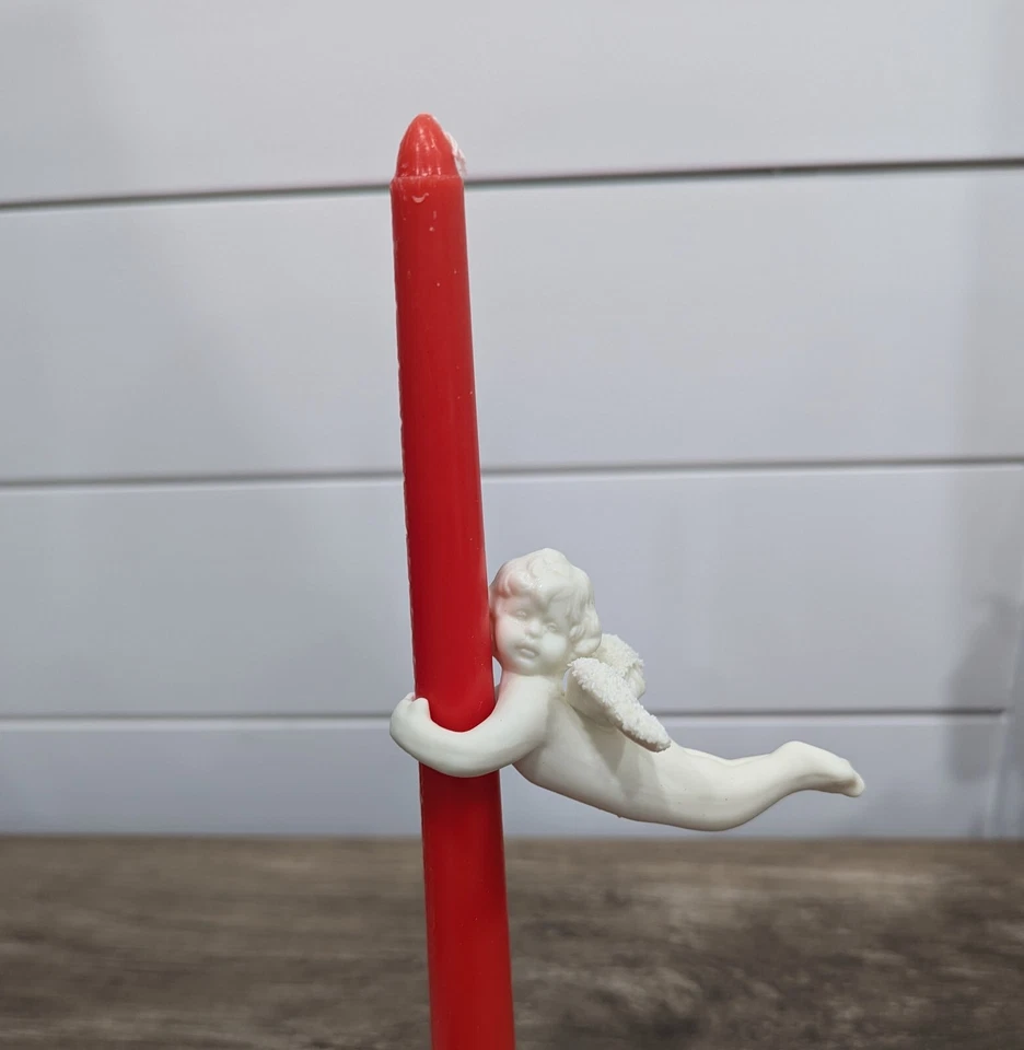 Vintage Treasured Times 2 Piece Porcelain Bisque Snow Angel Candle Climbers - Image 3 of 4