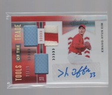 KWANG-HYUN KIM 2020 PANINI ABSOLUTE TOTT TRIPLE RELIC AUTO CARD #TOT3-KHK /49
