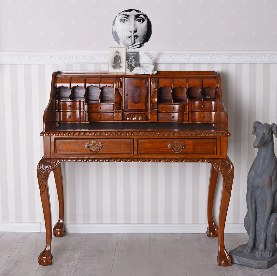 Luxus Schreibtisch Kolonial Sekretär Mahagoniholz Computertisch Antik Bürotisch - Bild 2 von 4
