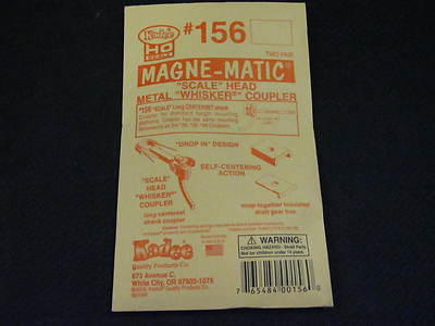 Kadee HO Scale Metal Knuckle Couplers - #156 Long Scale-Head Whisker (2 pr)