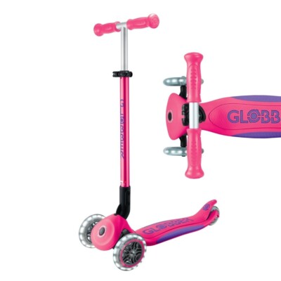 Roller für Kinder Globber Primo faltbar mit leuchtenden Rädern LED pink NEU UK