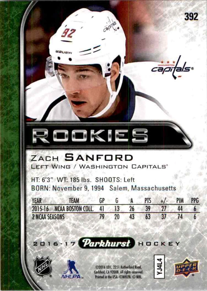 2016-17 Parkhurst Zach Sanford RC #392 - Image 2 of 2