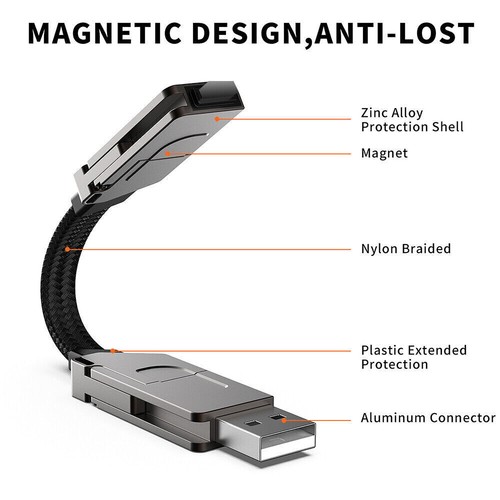 4-in-1 60W Multi Cable Keychain Fast Charging Cable for Apple iPhone & Android - Picture 2 of 14