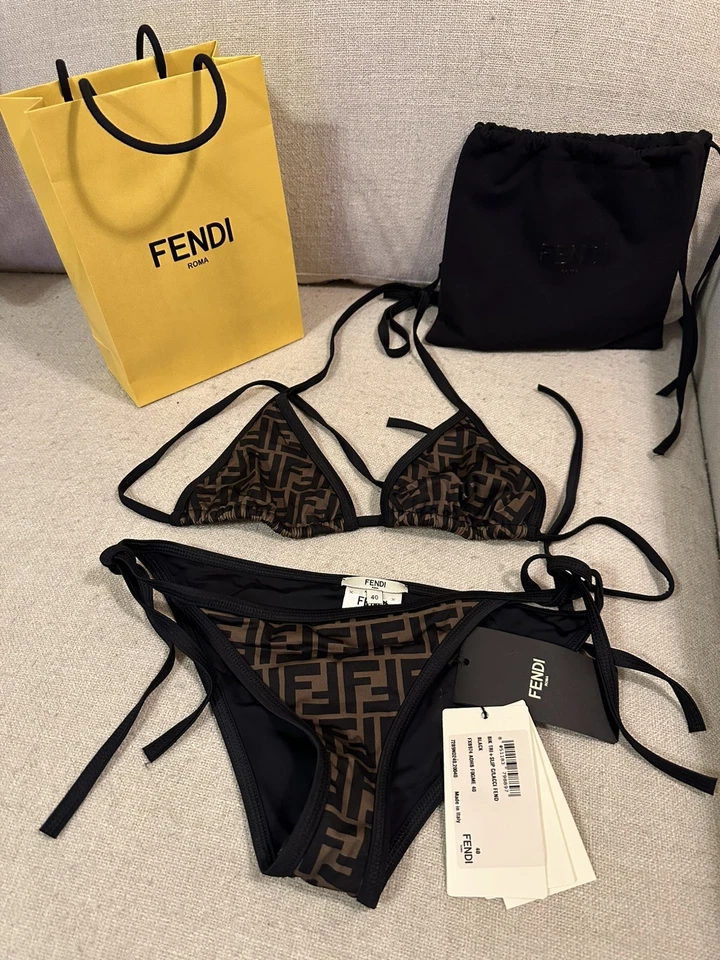 Fendi Bikini Swimsuit Set In Brown Monogram Lycra - Women's Size EU/IT 40 - Image 4 of 4