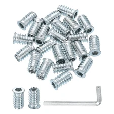 100 Pcs Threaded Insert for Wood, 1/4" - 20 Threaded Studs 20mm Length, Silver