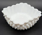 🤍 Vintage Milk Glass Hobnail Bowl 4” Ruffled Edge Fenton Style Trinket Dish