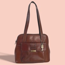 Fossil Vintage Cognac Leather Whipstitch Shoulder Bag Brown Key Charm 90s Y2K