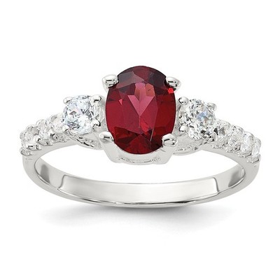 925 Sterling Silber Ring poliert Granat und Zirkonia Größe 8