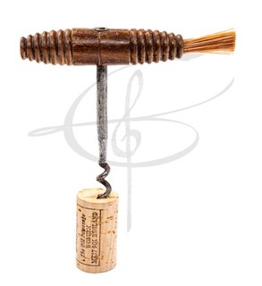 Vintage Antique Wood Handled Walnut Wine Corkscrew Bottle Opener with Brush