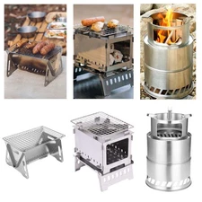 Portable Stainless Steel Camping Wood Alcohol Burning Stove Outdoor Picnic BBQ