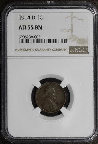 1914-D (AU55 BN) Lincoln Wheat Cent 1C NGC - KEY DATE