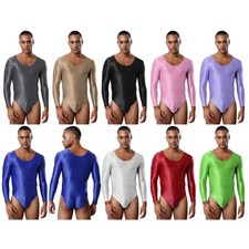 Mens Sheer Body Suit Fitness Long Sleeve Leotard Wrestling Singlets Undershirts