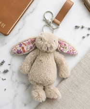    Jellycat Beige Bunny Blossom Floral Plush Keychain Bag Charm NWT Collectible
