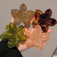 Flower Hair Clips for Women, 4 Pcs Neutral Color Hawaiian Flower Hair Claw