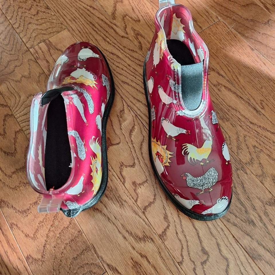 Botas de tornozelo Sloggers estampa de frango vermelho chuva jardim usadas excelentes  - Imagem 4 de 4