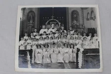 Vintage 1944 Catholic First Communion Class Photo Black White Church Group Velox