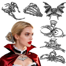 6 Pcs Metal Spider Hair Claw Clips Set, Black Spider Web Skeleton Hand Skull Bat