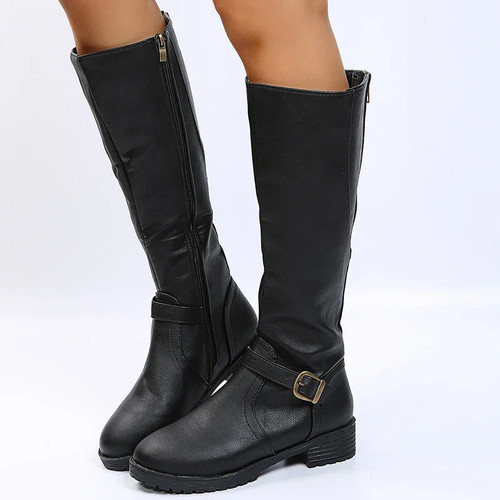 Vintage Brown Women Knee High Boots Big Size Low Heels Platform Long Boots - Picture 6 of 27