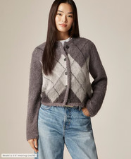 NWT J.CREW 178 Cardigan in argyle wool blend, Grey Multi, Sz XS, S, M