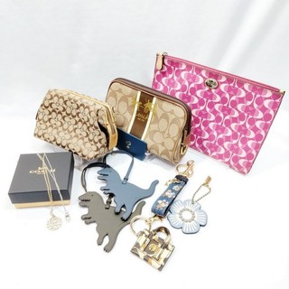 Tory Burch Coach Cosmetic Pouch Key Ring Necklace 11 set Blue Leather 3909125