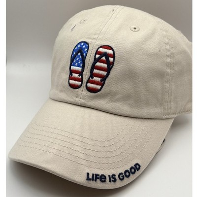 Life is Good Americana Flip Flops Chill Cap Hat Bone Beige Cotton Adjustable NEW