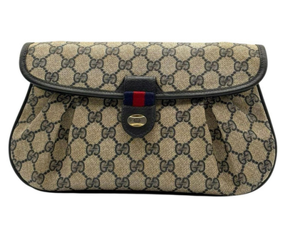 Old Gucci Clutch bag Sherry Line Gray Dark Blue GG Black Red Auth