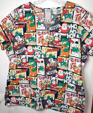 Rudolph The Red Nosed Reindeer Multi Cotton Holiday Scrub Top Size LG