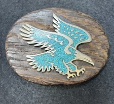 Vintage Southwestern Belt Buckle Wood Crushed Turquoise Eagle