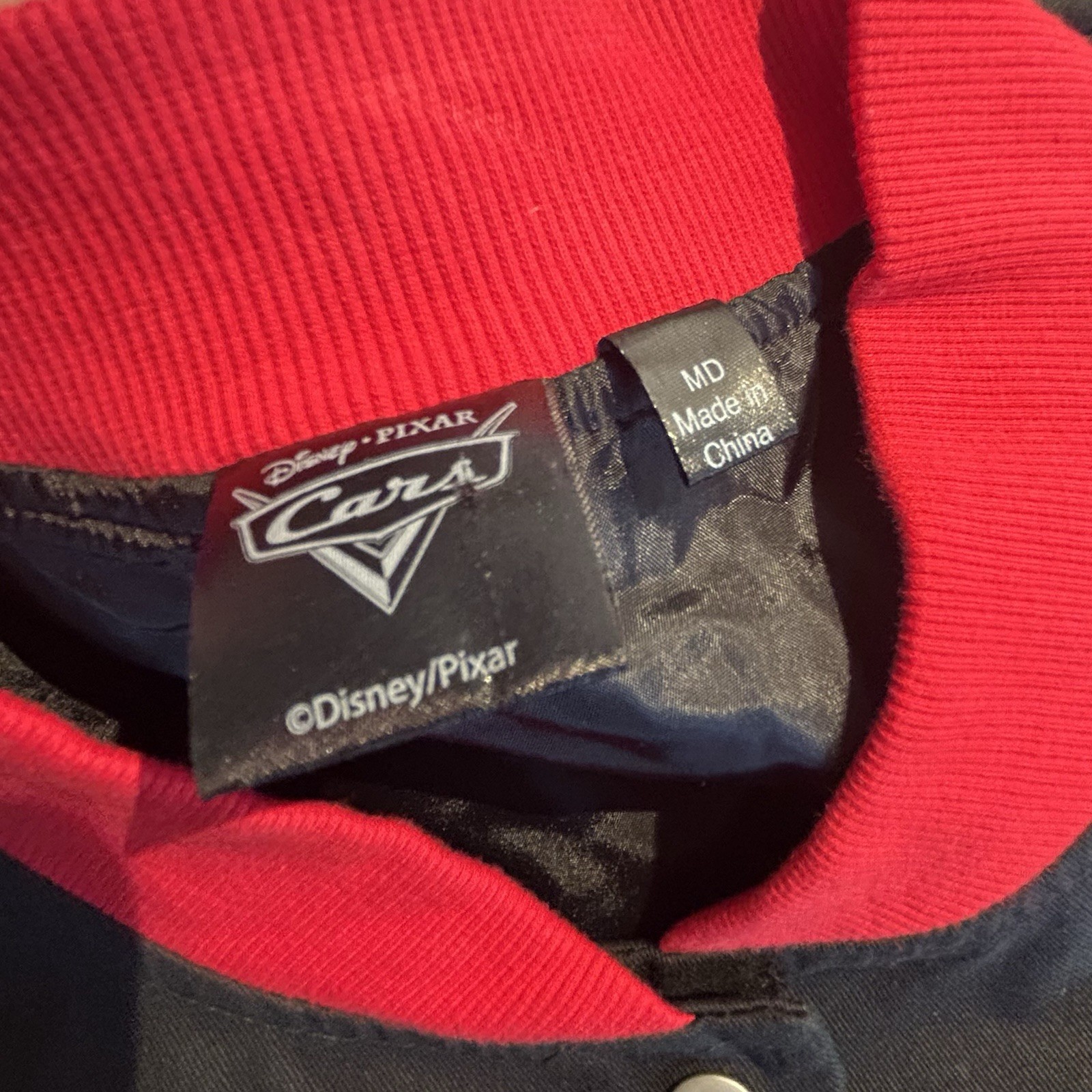 NWOT Disney Pixar Cars Lightning Mcqueen Racing Black Red Bomber Jacket Adult M image 7