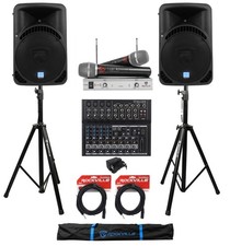  2 Rockville RPG15BT 15" DJ PA Speakers w/Bluetooth Mixer Mic Stands Cables Bag