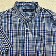 Ralph Lauren Shirt Mens XL Blue White Plaid Button Down Short Sleeve Classic Fit