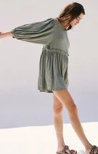 Free People BEACH Get Obsessed Babydoll Tunic Dress Balloon Sleeve Size S #630