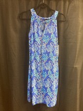 Lulu B XS Keyhole Dress Coral Design Blue White Upf50