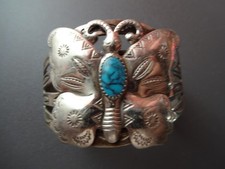 Vtg Mark Bell Trading Co Navajo Style Turquoise Nickel Silver Cuff Bracelet