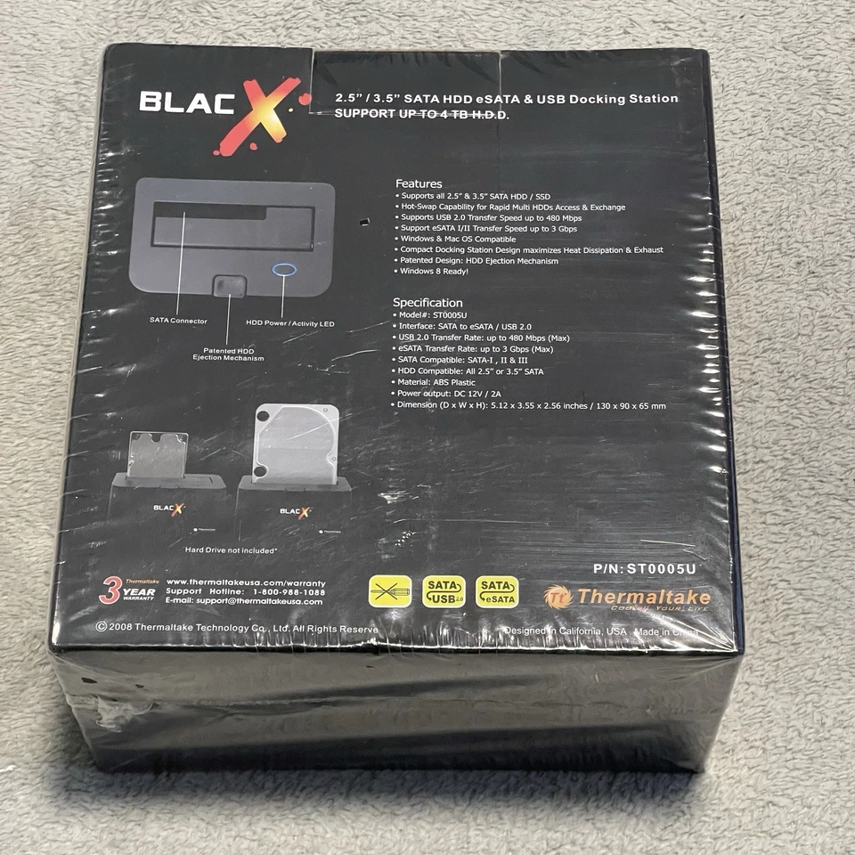 Thermaltake BlacX 2.5" / 3.5" SATA HDD eSATA & USB Docking Station ST0005U - Image 2 of 4