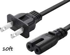 10ft 2-Prong AC Wall Power Cord Cable for TV Philips Panasonic Samsung LG Sony