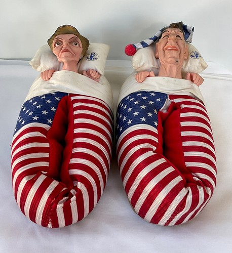 Vintage Ronald and Nancy Reagan Presidential Slippers Size Large