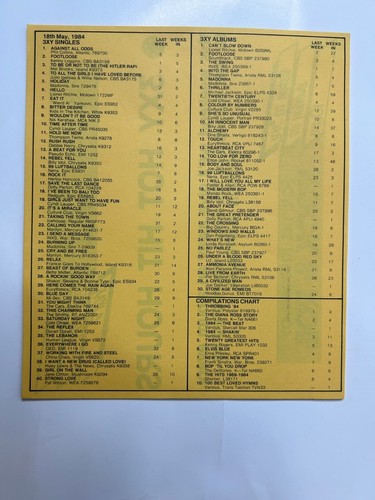 3XY The Sun TOP 40 CHART 18 de mayo de 1984 Melbourne tienda de discos música australiana - Imagen 2 de 2