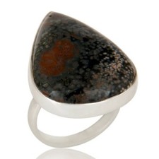 Handmade 925 Sterling Silver Ocean Jasper Gemstone Bezel Set Cocktail Ring