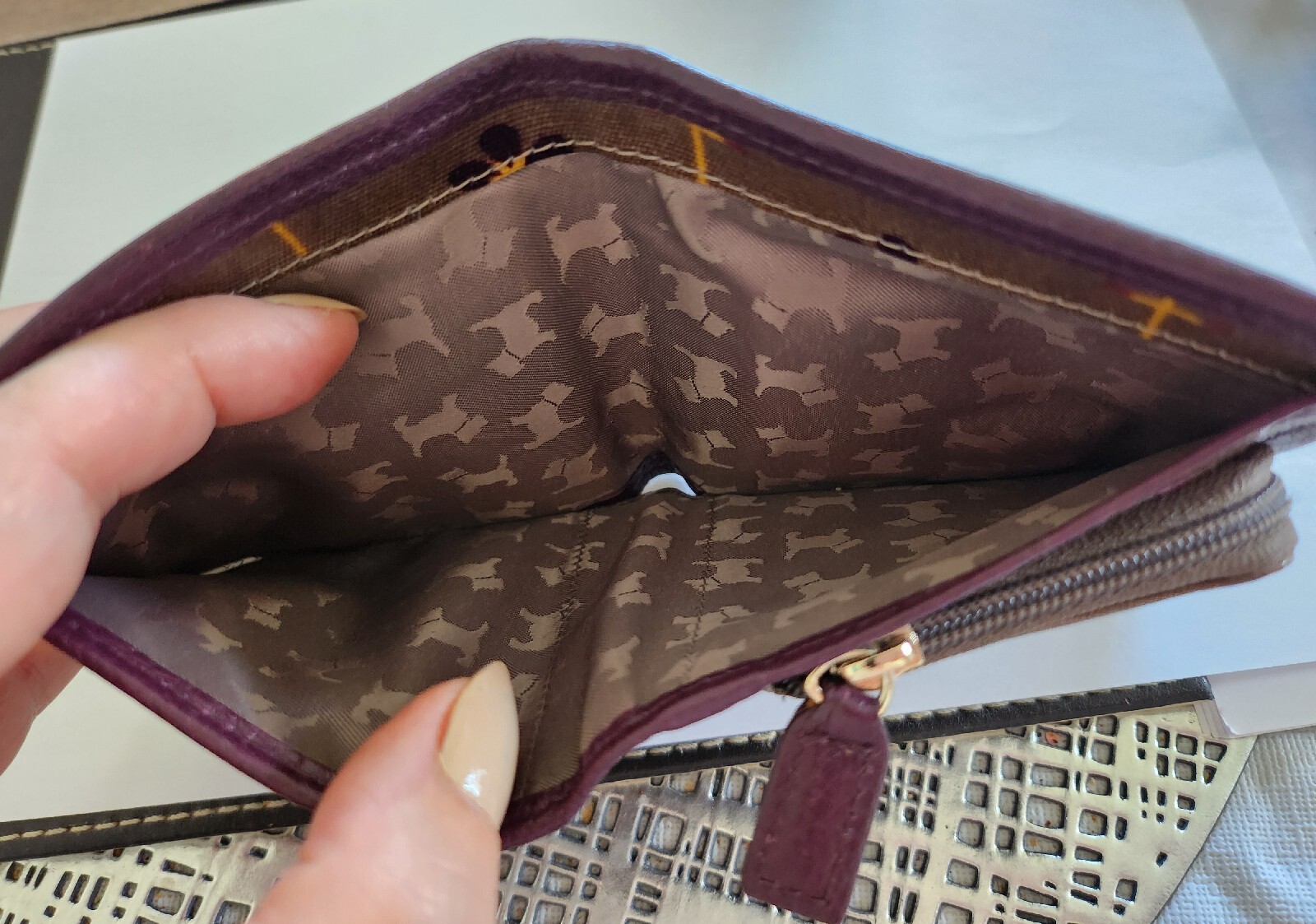 Radley Small Purple Oilskin leather Purse Wallet Compact Coins Notes