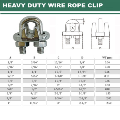 Marine SS 316 Heavy Duty Wire Rope Clips 1/8'' to 1'' Cable Clamp Rig Boat