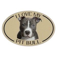 Oval Dog Breed Picture Car Magnet - I Love My Pit Bull Sticker - 6" x4"