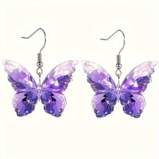 1 Pair, Purple Crystal Butterfly Acrylic Earrings