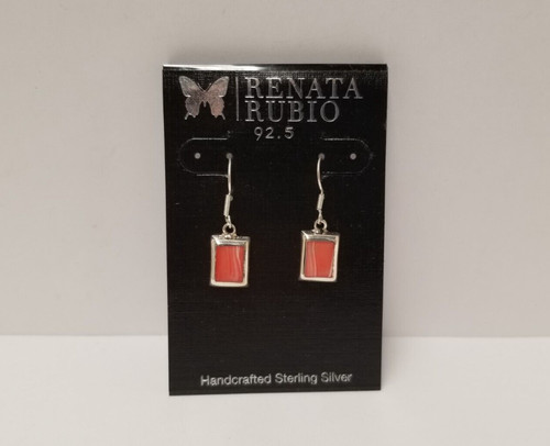 Renata Rubio 92.5 Orange Enamel Rectangle Sterling Silver Dangle Earrings