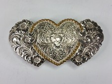 VTG 1998 Crumrine Two Tone 50 Year Anniversary Belt Buckle Hearts  Flowers USA