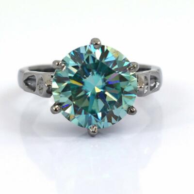 5 Ct Blue Treated Diamond Ring in 925 Sterling Silver With Certificate !