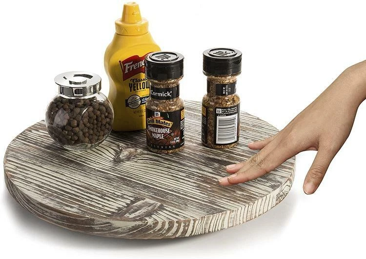 13-Inch Torched Wood Lazy Susan Condiment Serving Tray, Turntable Spice Rack - Image 4 of 4
