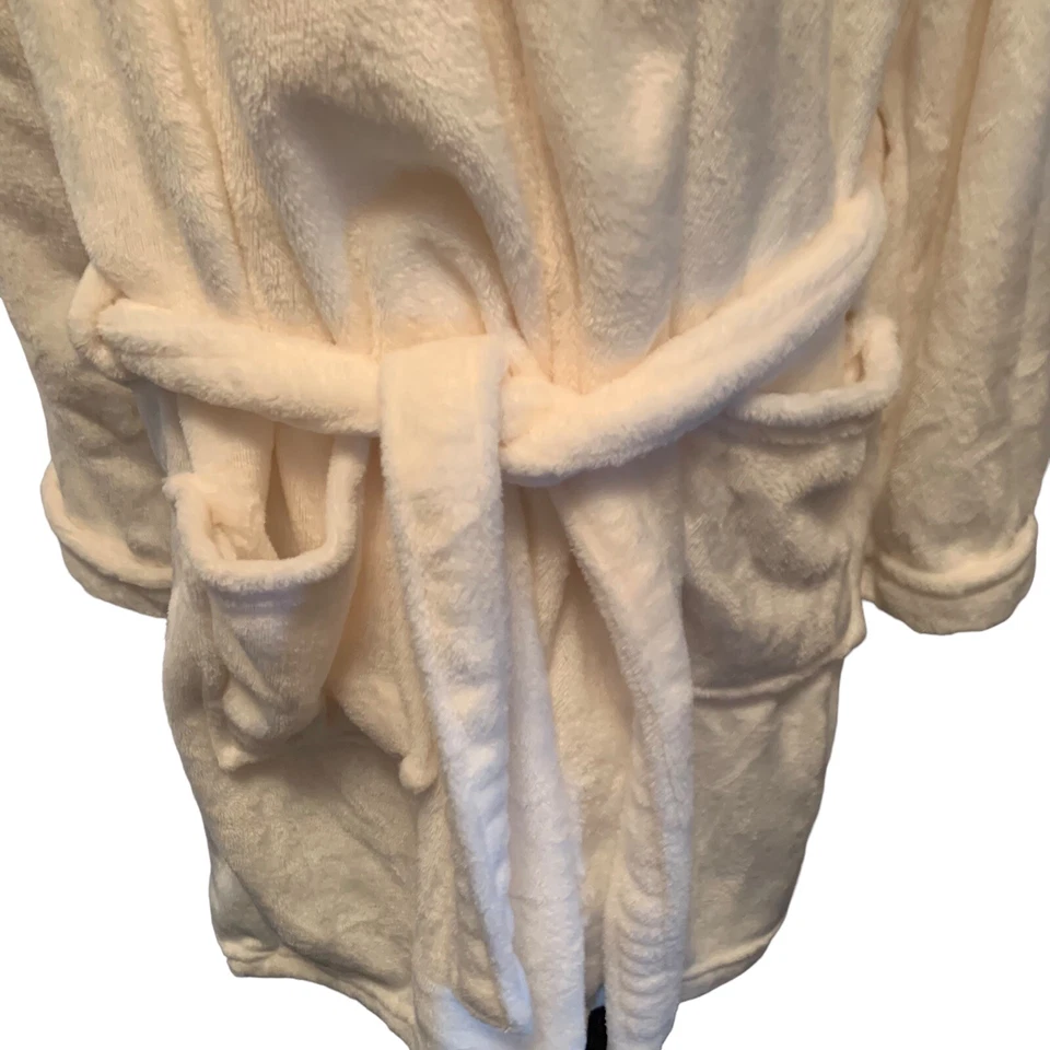 Bata Tahari para mujer S/M marfil longitud media suave polar bolsillos con cinturón manga larga Foto 3 de 4